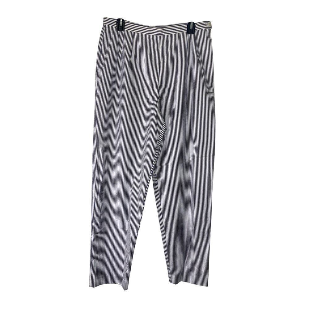 Talbots Blue White Striped Cotton Straight Leg Pants Pockets‎ Work Office 14